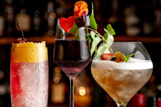 Indian-inspired signature summer cocktails on the bar at Riwaz restaurant in Beaconsfield.